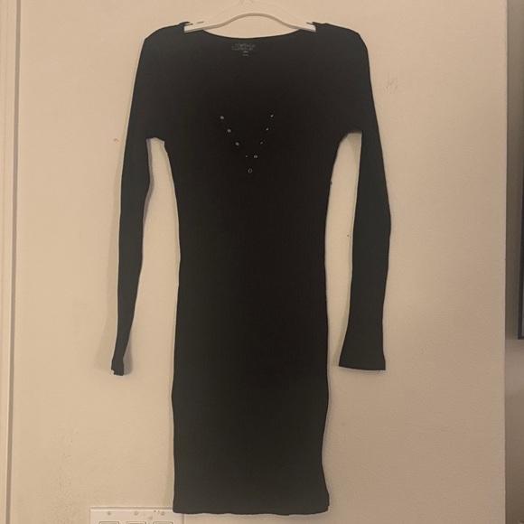 Topshop Dresses & Skirts - Topshop Black Long Sleeve ribbed short bodycon Dress